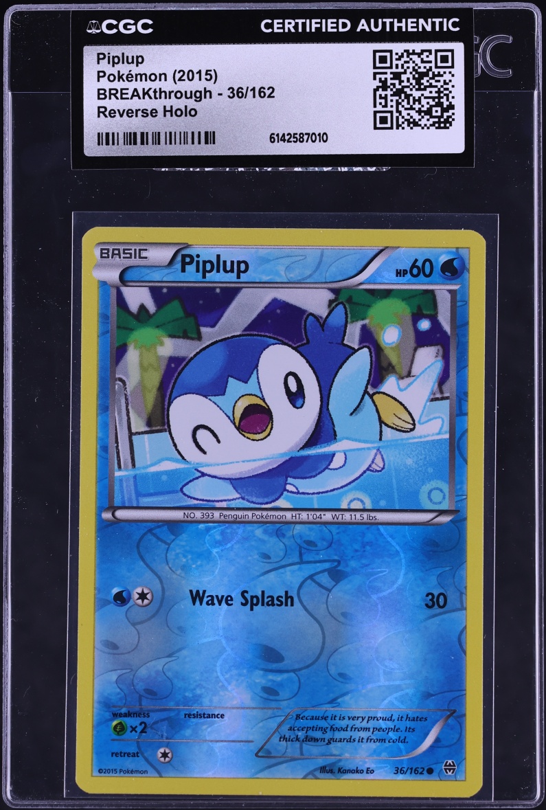 2015 Pokemon XY BREAKthrough Reverse Holo Piplup #36 CGC AUTH
