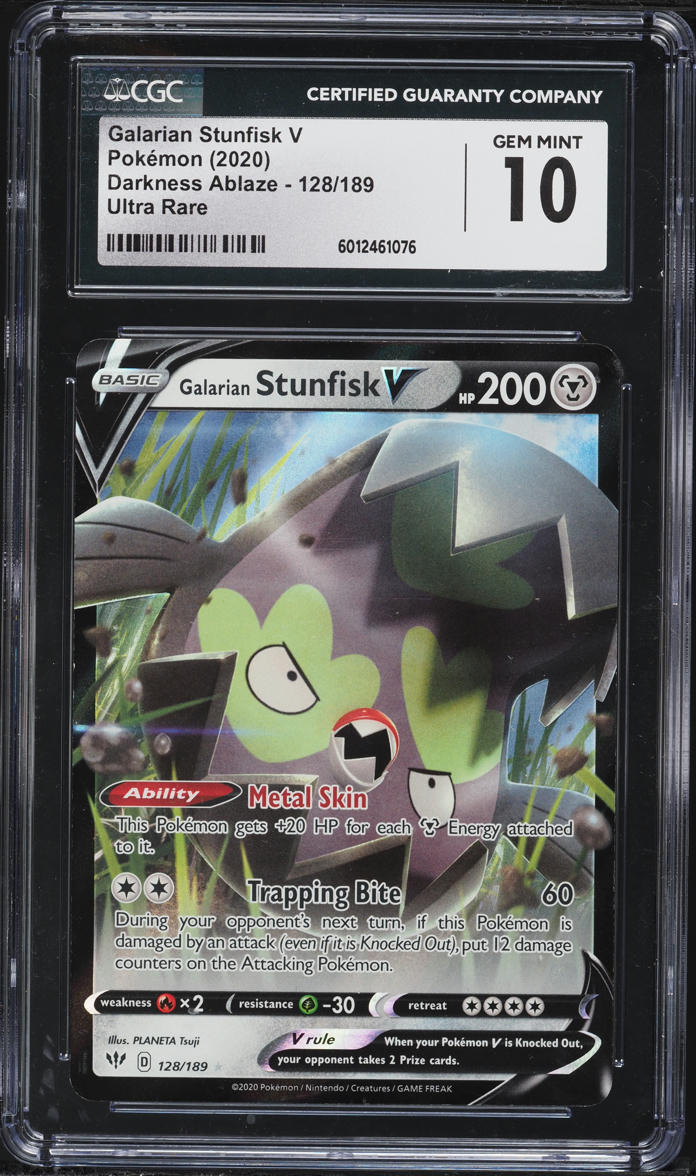 2020 Pokemon SWSH Darkness Ablaze Full Art Galarian Stunfisk V #128 CGC 10 GEM MINT