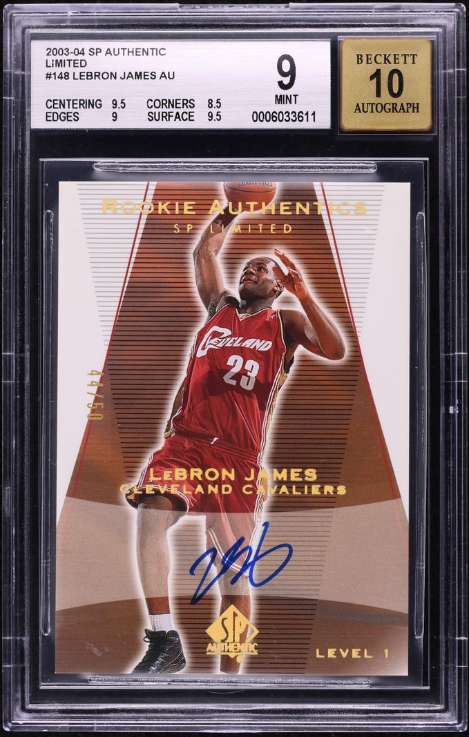2003 SP Authentic Limited LeBron James ROOKIE AUTO /50 #148 BGS 9 MINT ...
