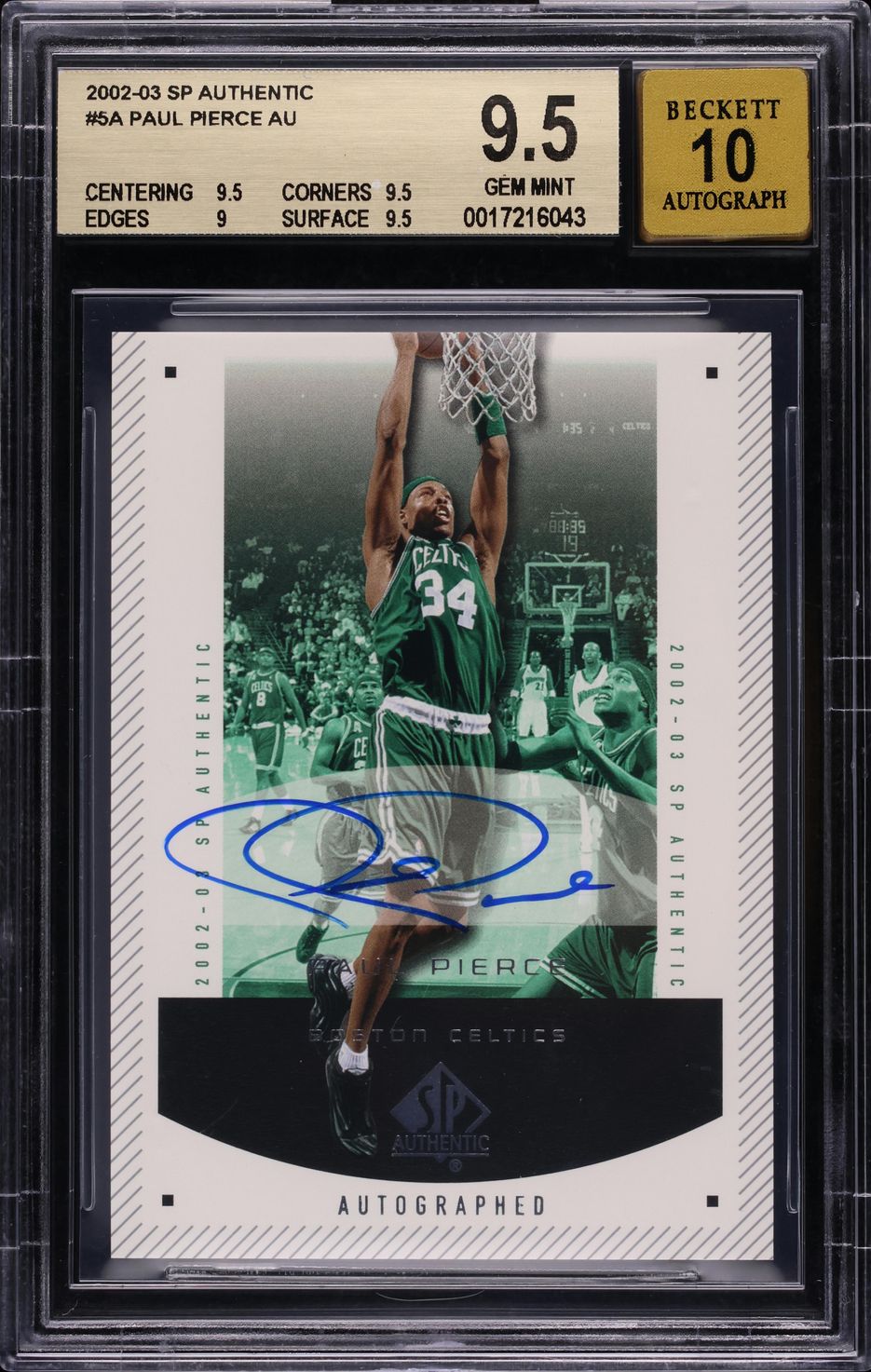 2002 SP Authentic Paul Pierce AUTO #5-A BGS 9.5 GEM MINT