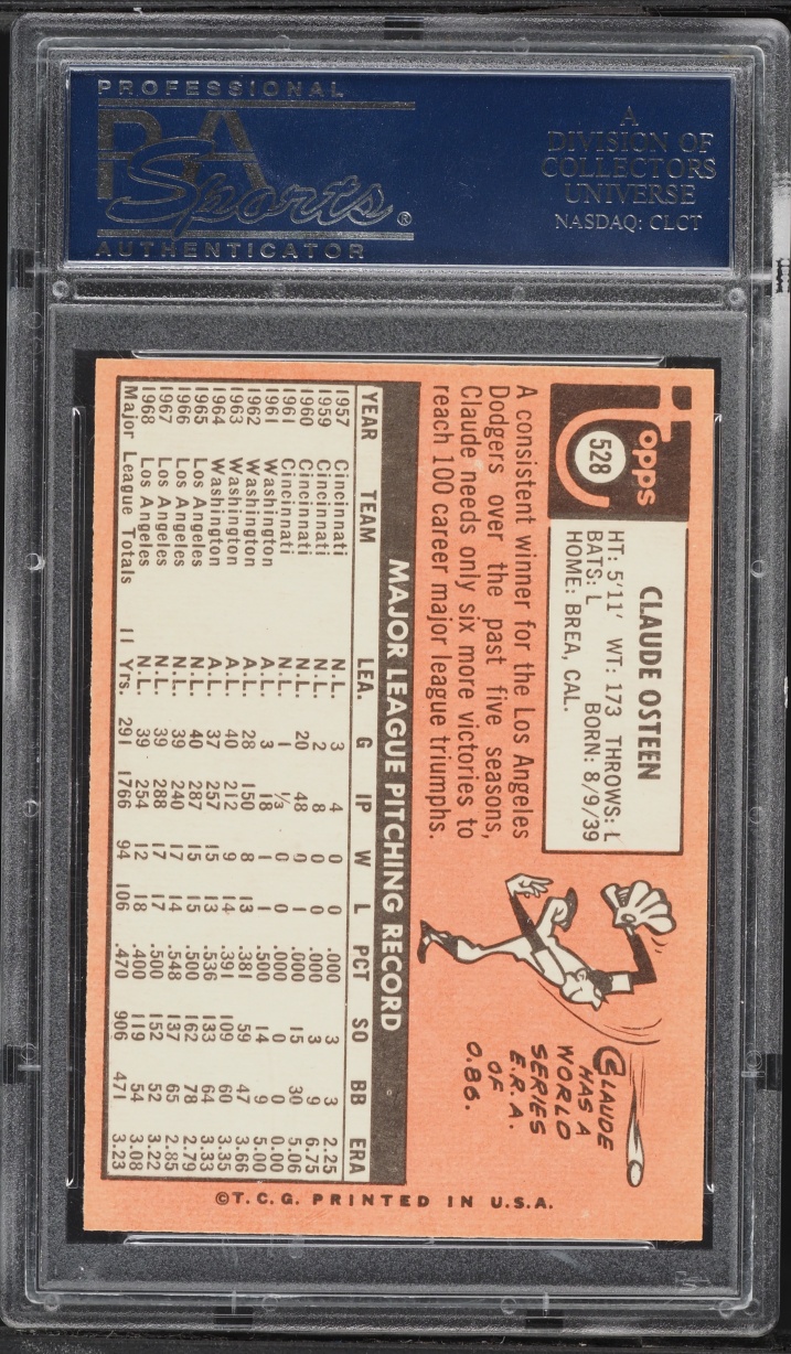 1969 Topps Claude Osteen #528 PSA 10 GEM MINT