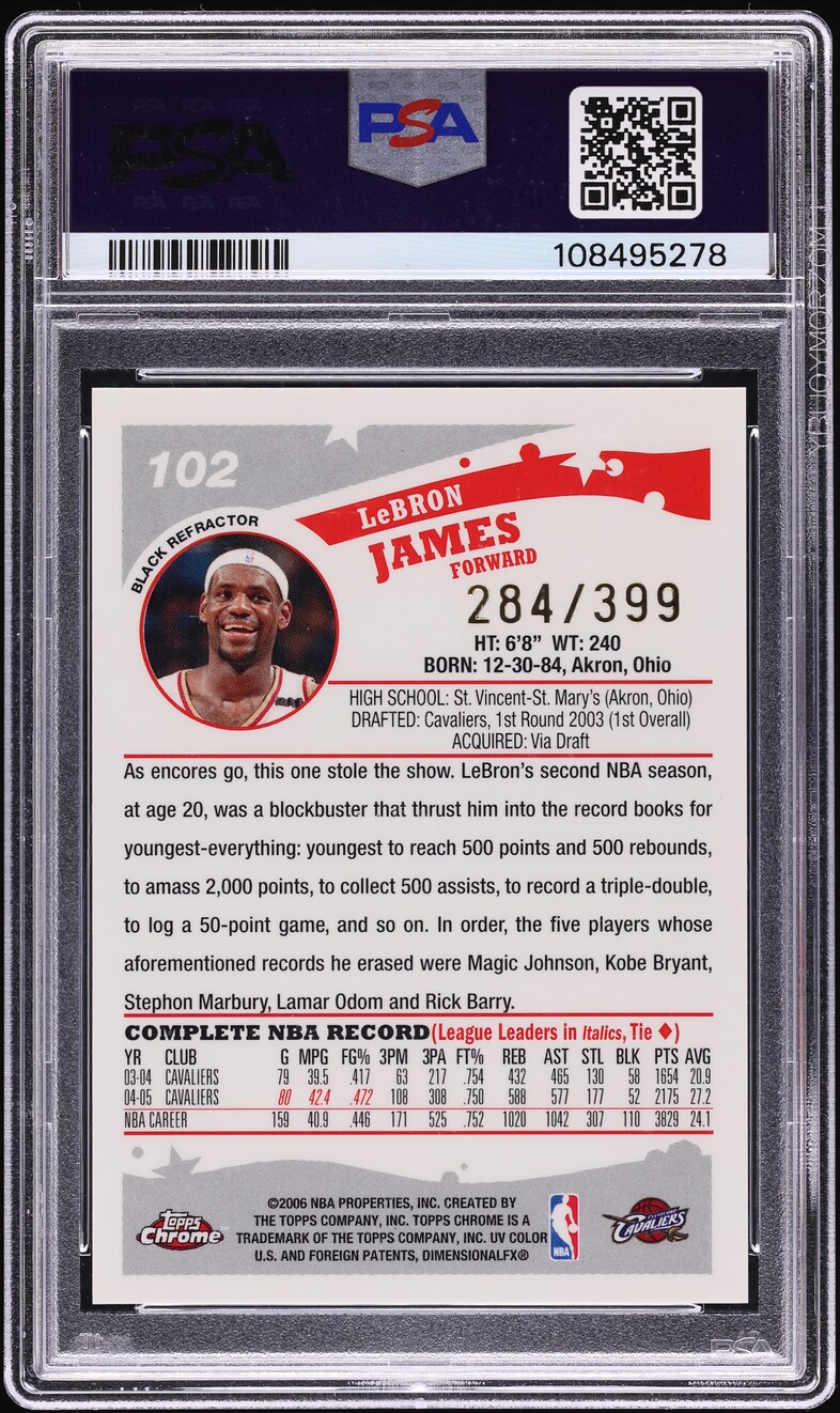 2005 Topps Chrome Black Refractor LeBron James /399 #102 PSA 9