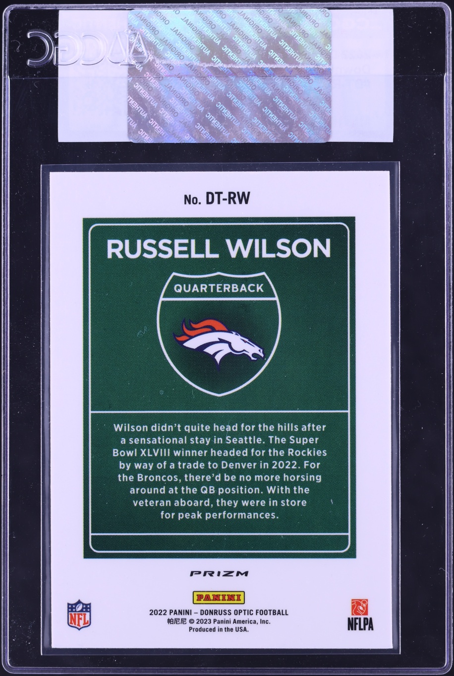 2022 Donruss Optic Downtown Russell Wilson #DT-RW CGC AUTH