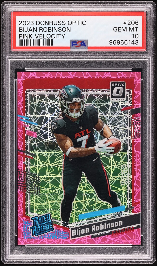 2023 Donruss Optic Pink Velocity Bijan Robinson ROOKIE /79 #206 PSA 10 GEM MINT
