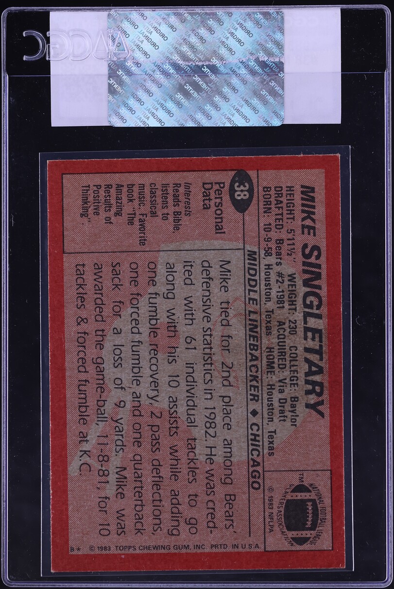 1983 Topps Football Mike Singletary ROOKIE #38 CGC AUTH