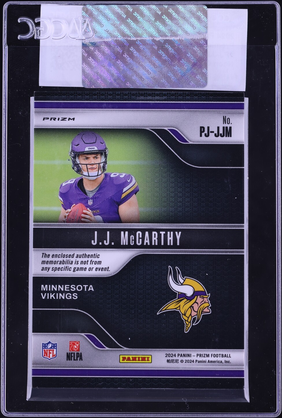 2024 Panini Prizm Premier Jerseys Neon Green Pulsar J.J. McCarthy ROOKIE PATCH #PJ-JJM CGC AUTH