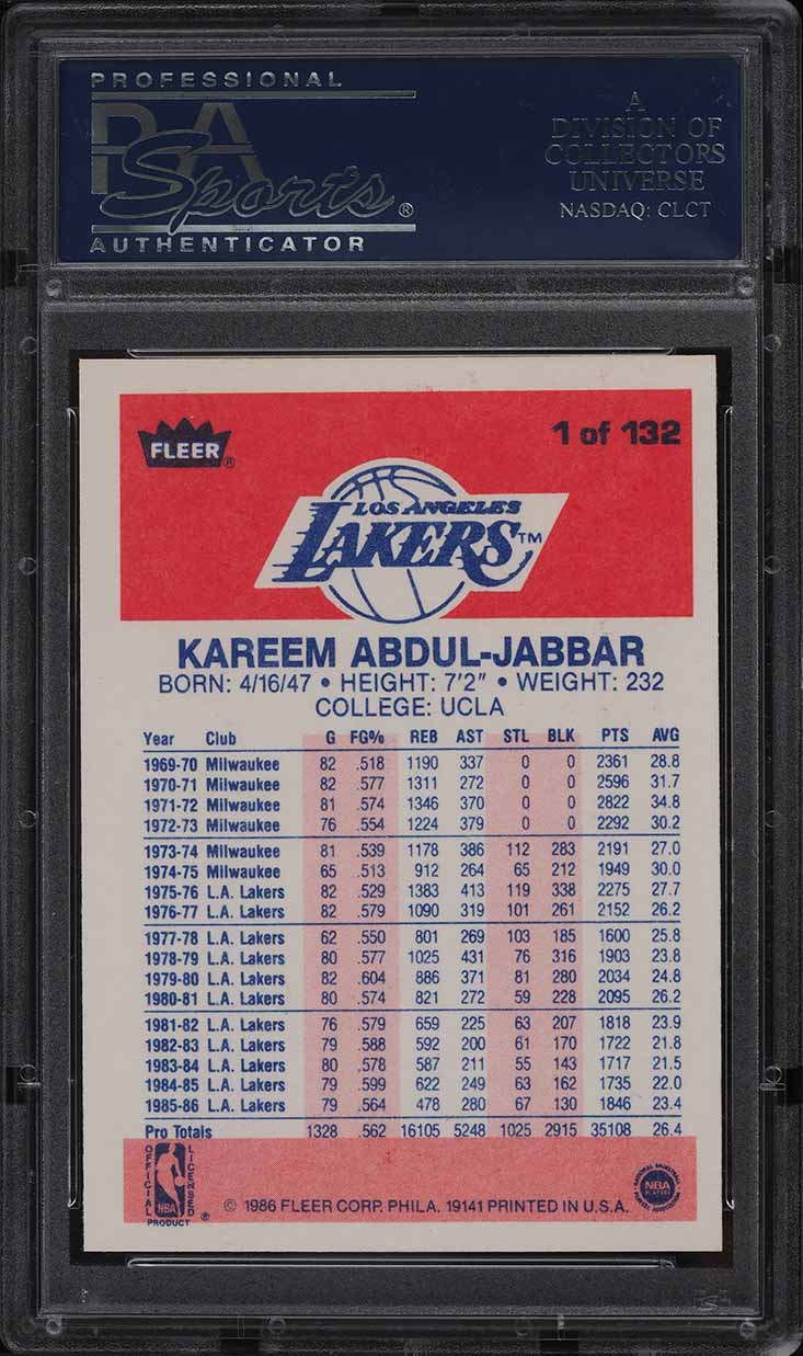 1986 Fleer Basketball Kareem Abdul-Jabbar #1 PSA 9 MINT