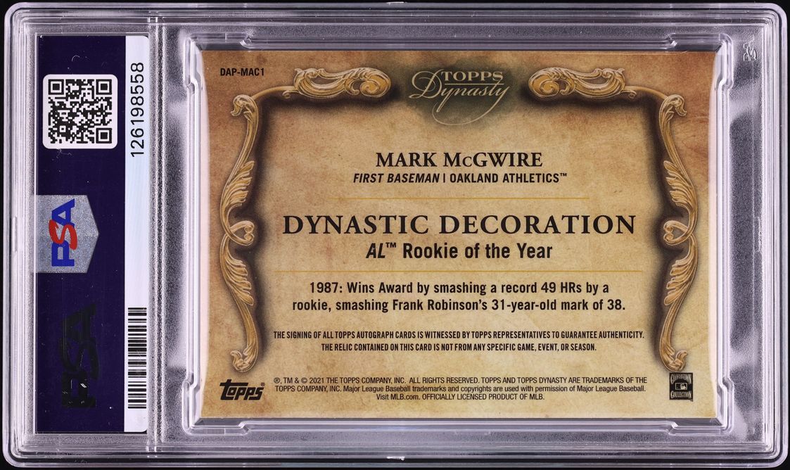 2021 Topps Dynasty Mark McGwire PATCH AUTO DNA 10 /10 #DAP-MAC1 PSA 10 GEM MINT - Photo 2