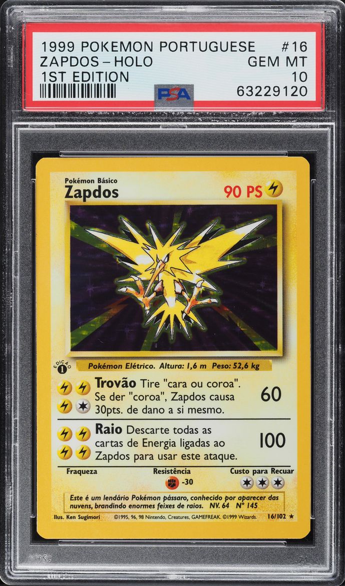 1999 Pokemon Portuguese Base Set 1st Edition Holo Zapdos #16 PSA 10 GEM MINT
