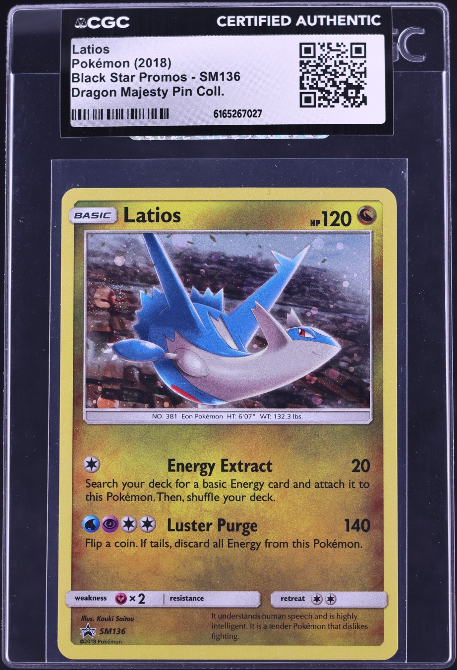 2018 Pokemon Sun & Moon Black Star Promo Dragon Majesty Pin Collection Latios #SM136 CGC AUTH