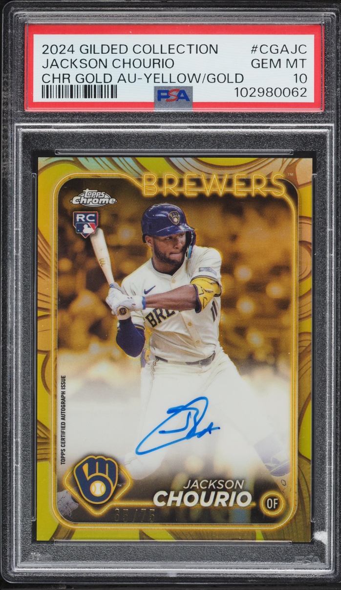 2024 Topps Chrome Gilded Collection Yellow Gold Jackson Chourio ROOKIE AUTO /75 PSA 10 GEM MINT