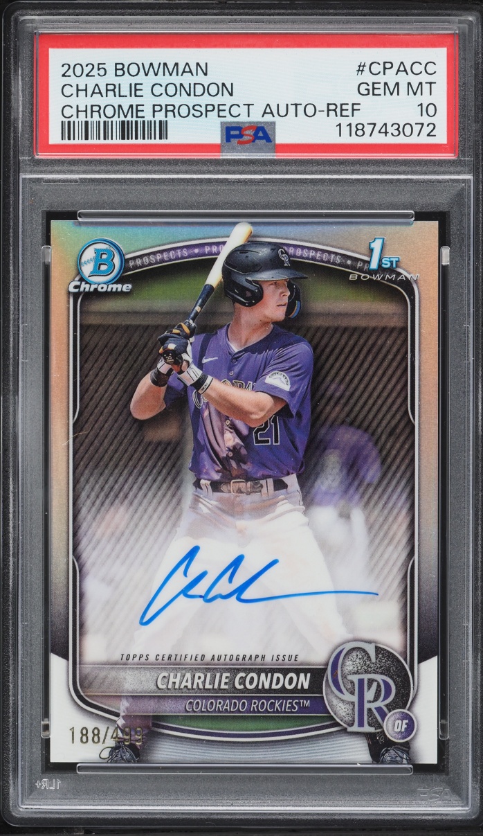 2025 Bowman Chrome Refractor Charlie Condon PROSPECT AUTO /499 #CPA-CC PSA 10 GEM MINT