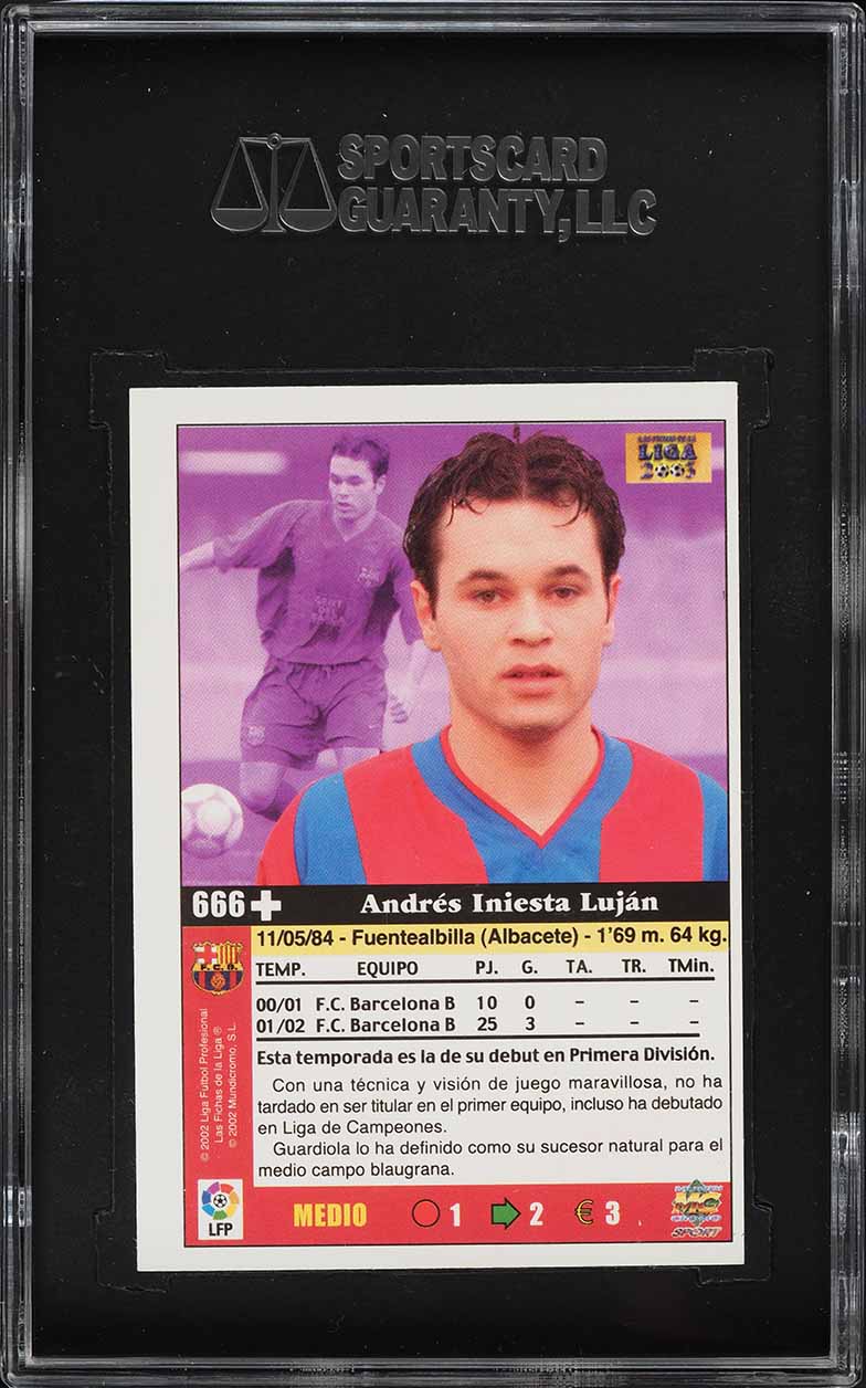 2002 Mundi Cromo Liga Andres Iniesta Lujan ROOKIE #666 SGC 6 EXMT