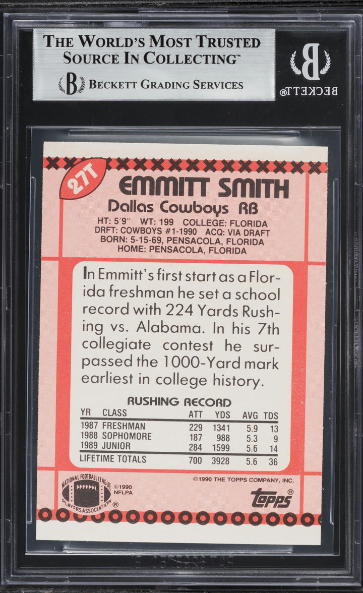 1990 Topps Traded Emmitt Smith ROOKIE #27T BGS 9 MINT