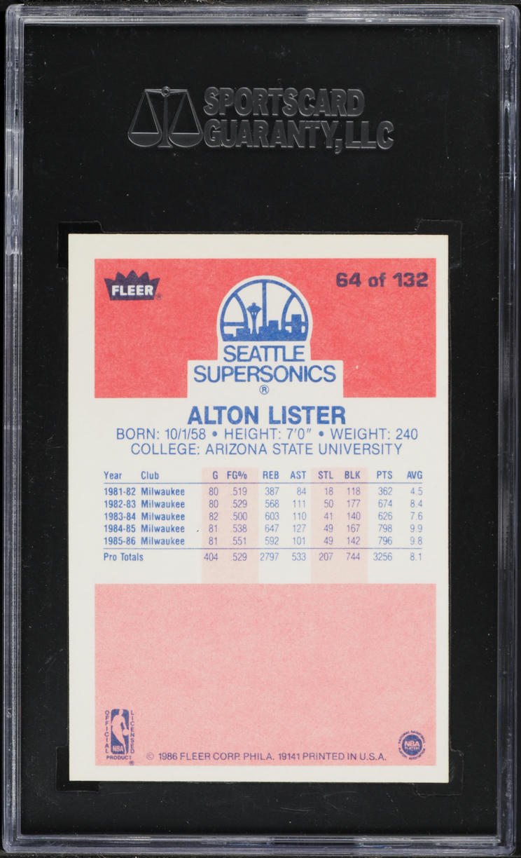 1986 Fleer Basketball Alton Lister #64 SGC 7.5 NRMT+