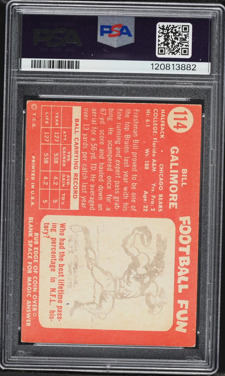 1958 Topps Football Willie Galimore ROOKIE #114 PSA 3 VG