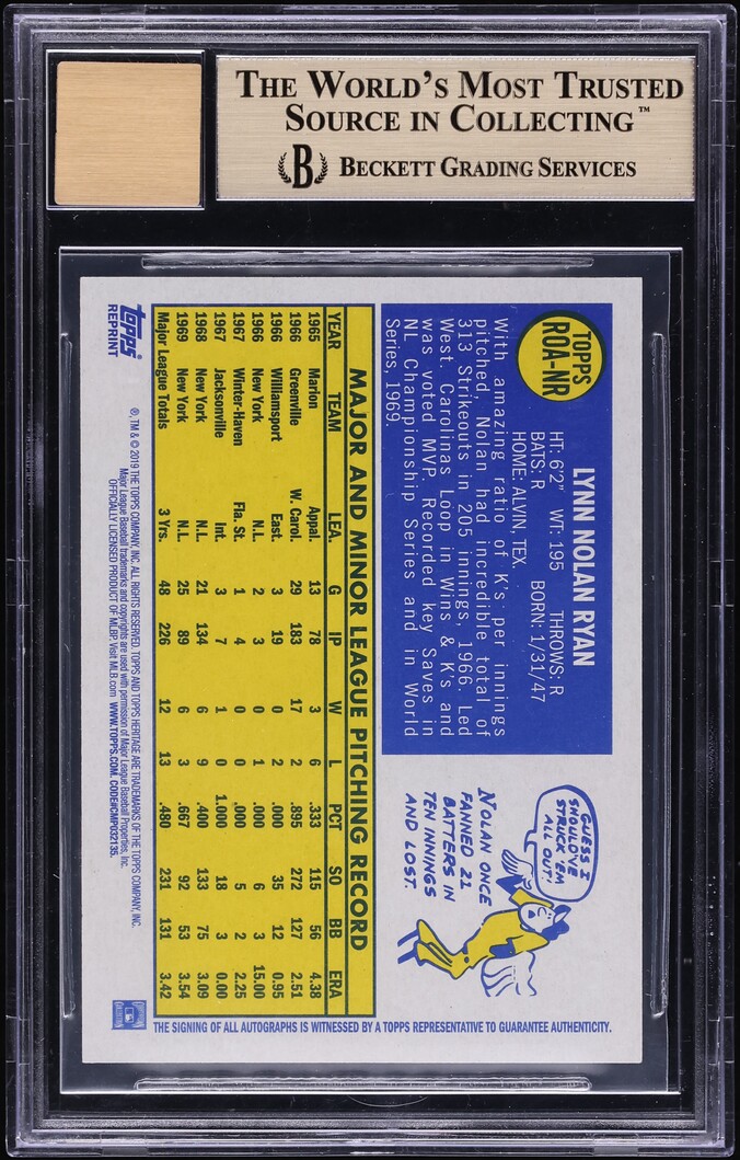 2019 Topps Heritage Real One Nolan Ryan AUTO #ROANR BGS 9.5 GEM MINT