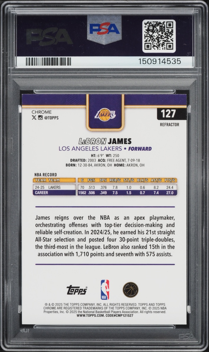 2025 Topps Chrome Refractor LeBron James #127 PSA 9 MINT
