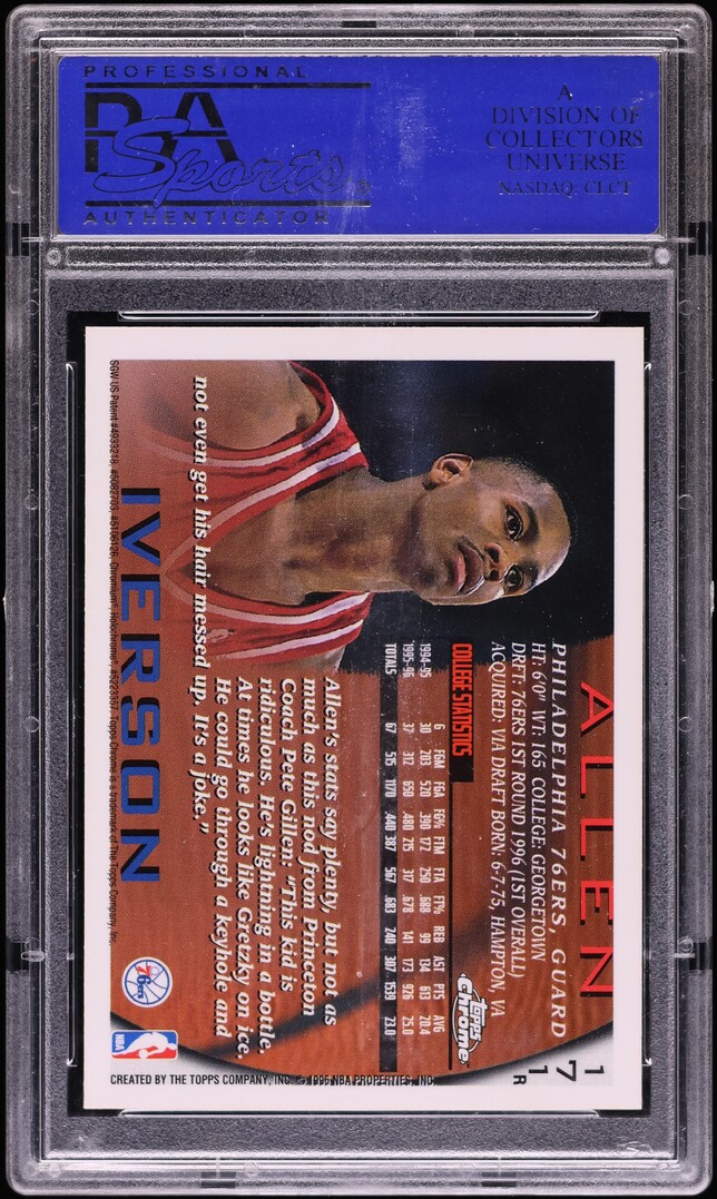1996 Topps Chrome Refractor Allen Iverson ROOKIE #171 PSA 9 MINT