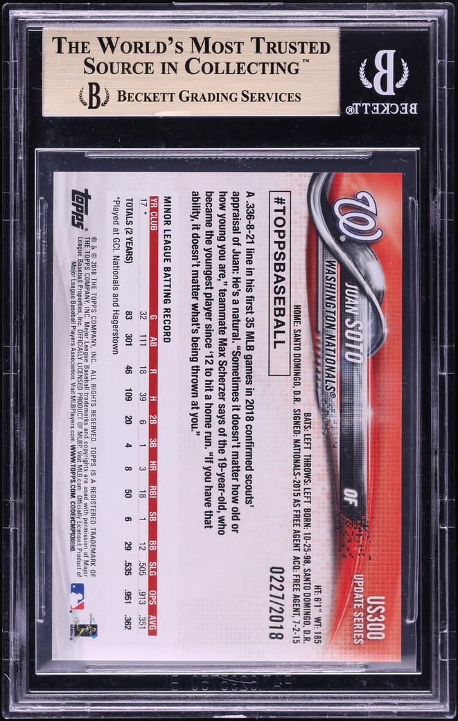 2018 Topps Update Gold Juan Soto ROOKIE /2018 #US300 BGS 9.5 GEM MINT