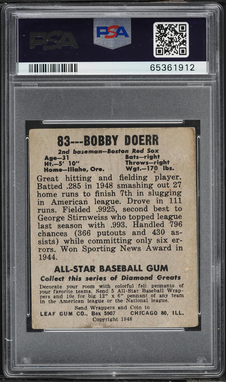1948 Leaf Bobby Doerr #83 PSA 2 GD