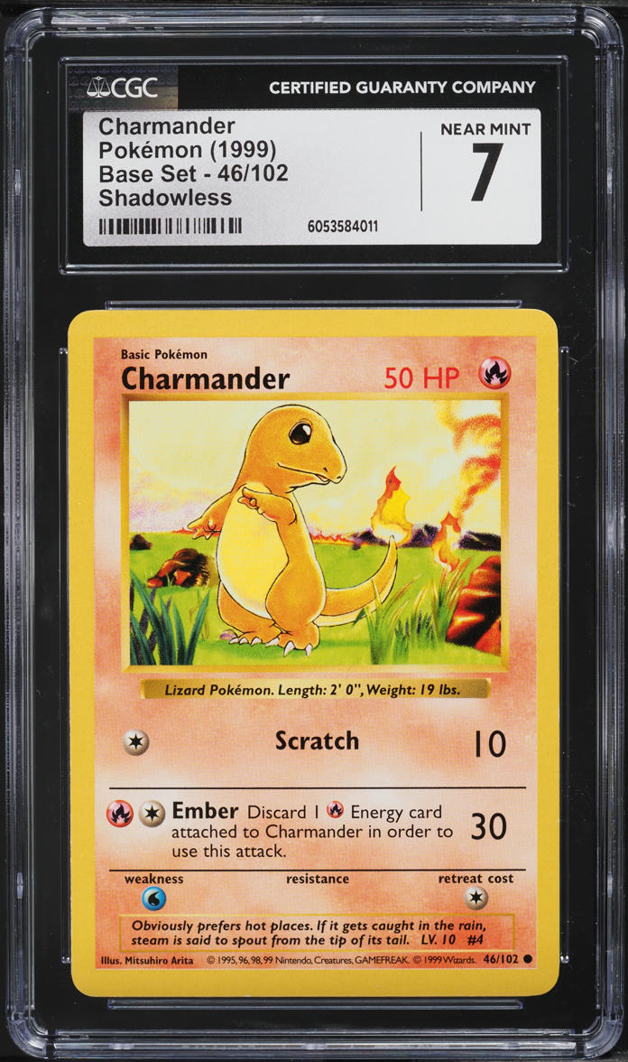 1999 Pokemon Base Set Shadowless Charmander #46 CGC 7 NRMT