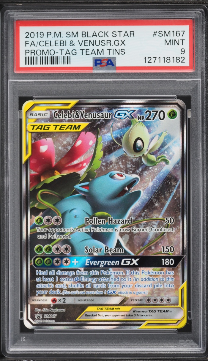 2019 Pokemon SM Promo Tag Team Tins Full Art Celebi & Venusaur GX #SM167 PSA 9 MINT