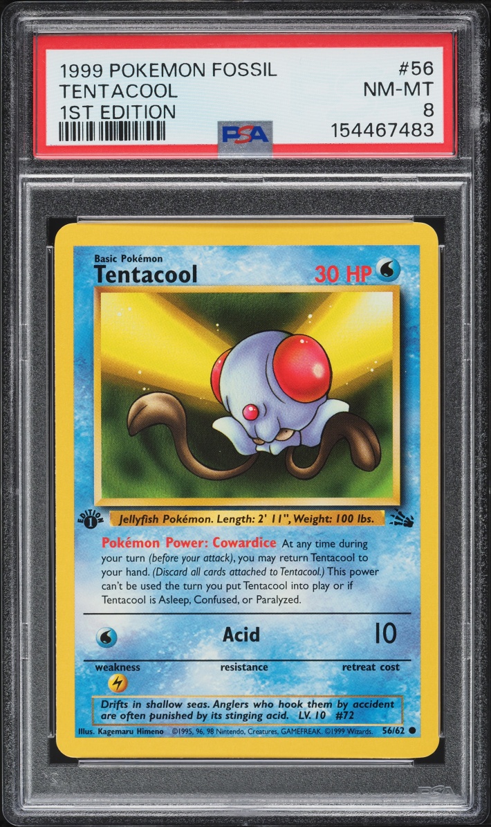 1999 Pokemon Fossil 1st Edition Tentacool #56 PSA 8 NM-MT