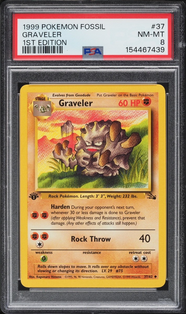 1999 Pokemon Fossil 1st Edition Graveler #37 PSA 8 NM-MT