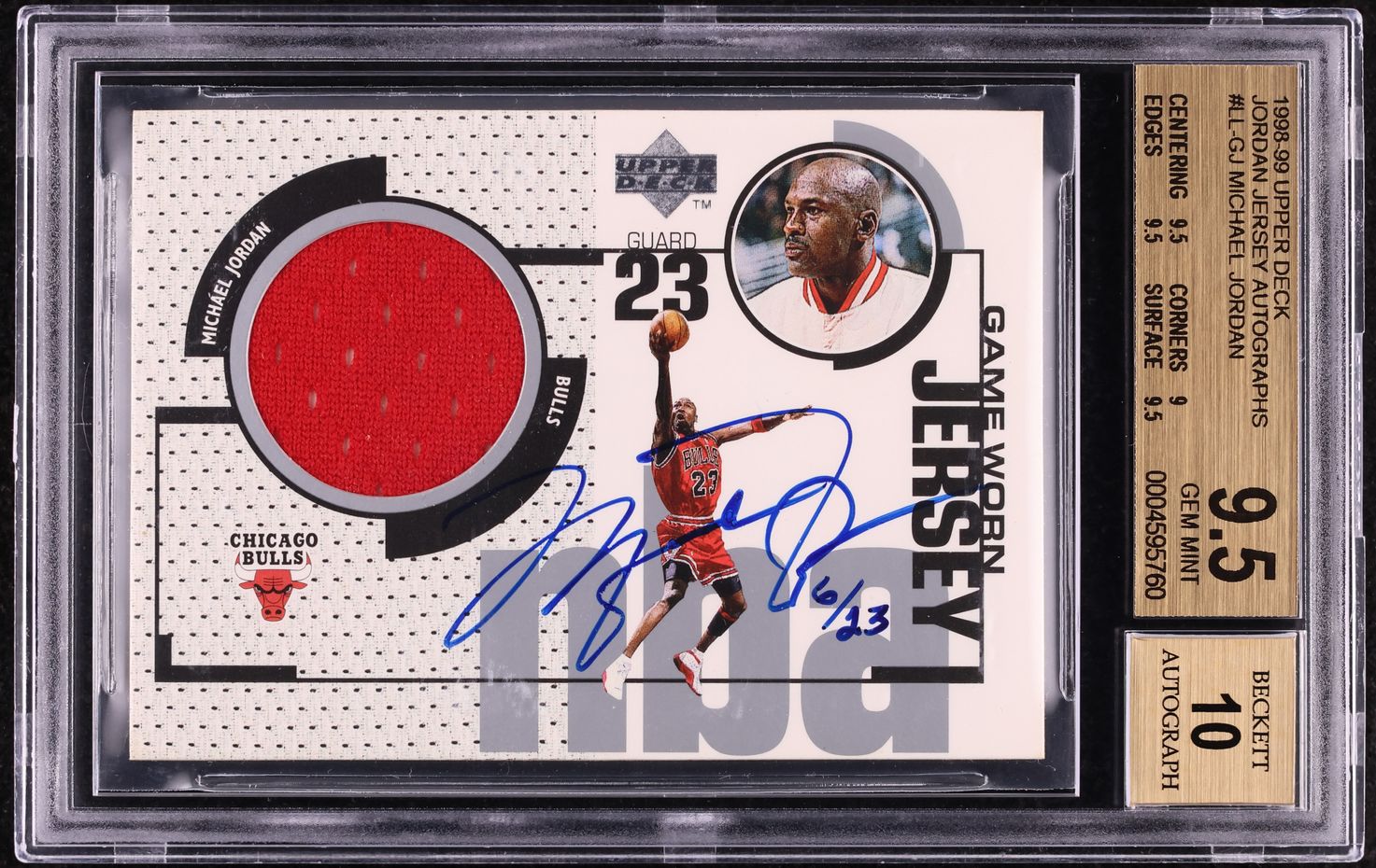1998 Upper Deck Game Jersey Michael Jordan PATCH AUTO /23 #LL-GJ BGS 9.5 GEM