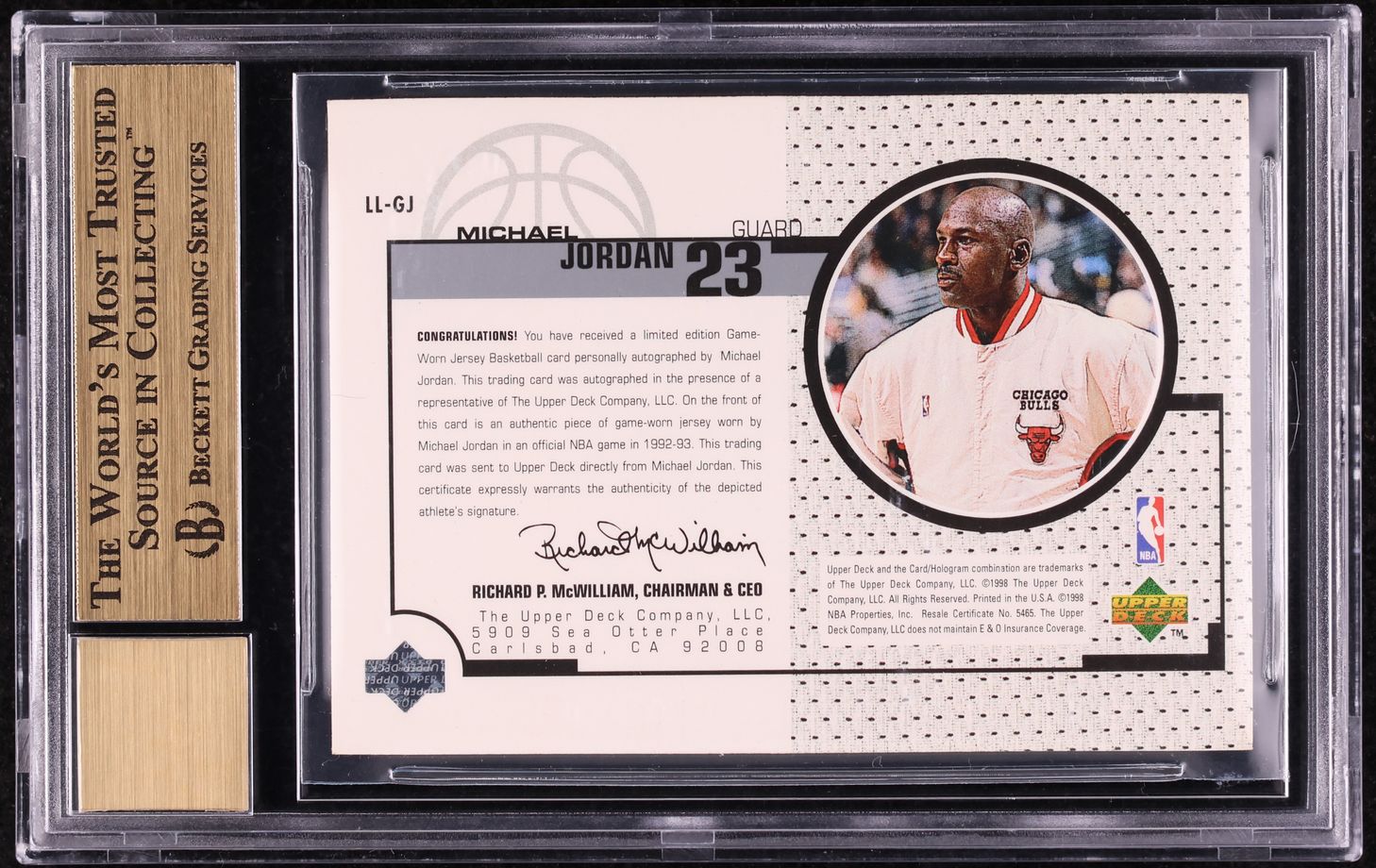 1998 Upper Deck Game Jersey Michael Jordan PATCH AUTO /23 #LL-GJ BGS 9.5 GEM