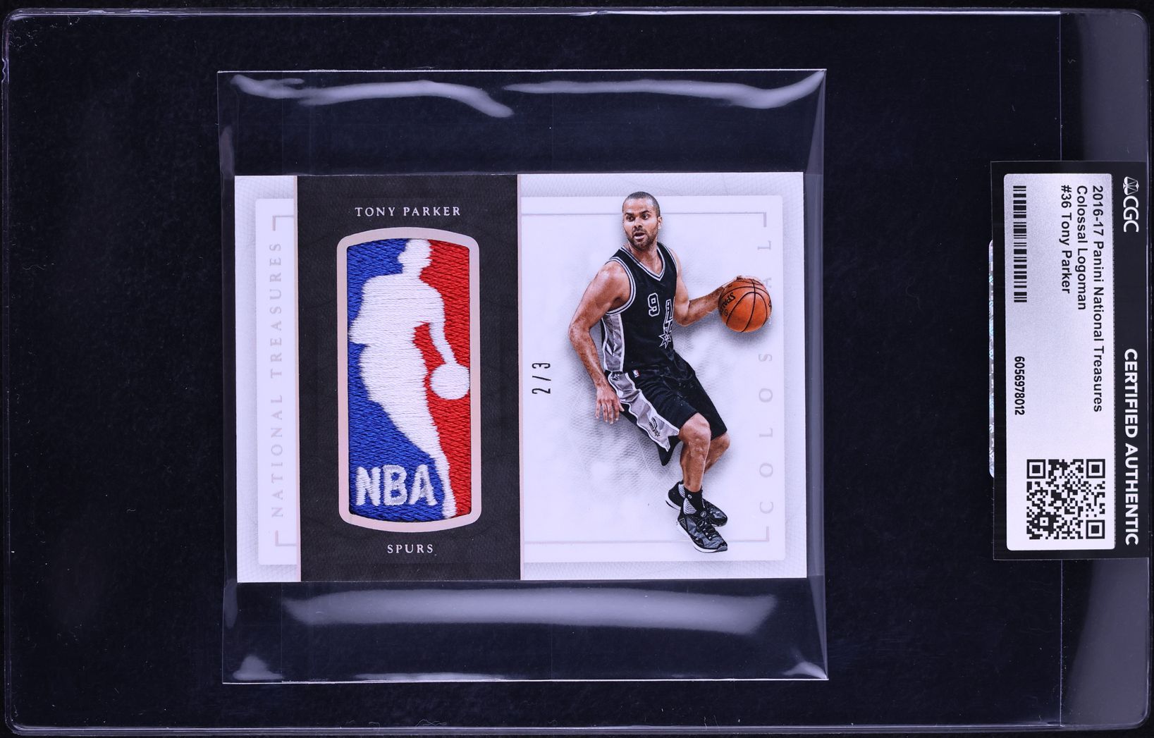 2016 National Treasures Colossal Tony Parker LOGOMAN PATCH /3 #36 CGC AUTH