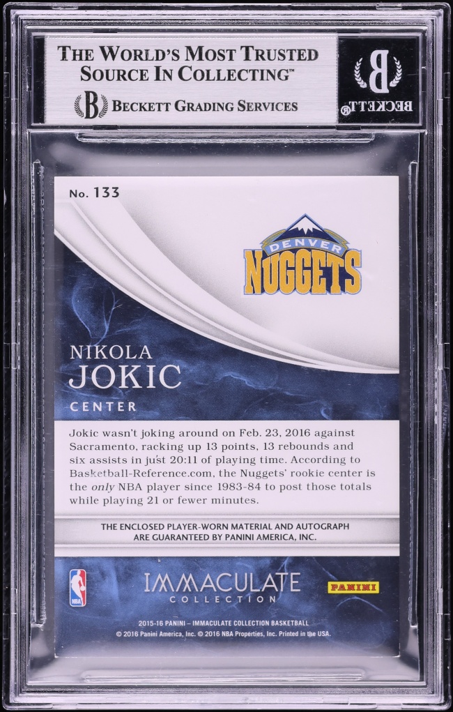 2015 Immaculate Collection Nikola Jokic ROOKIE PATCH AUTO /99 #133 BGS 8 NM-MT - Photo 2