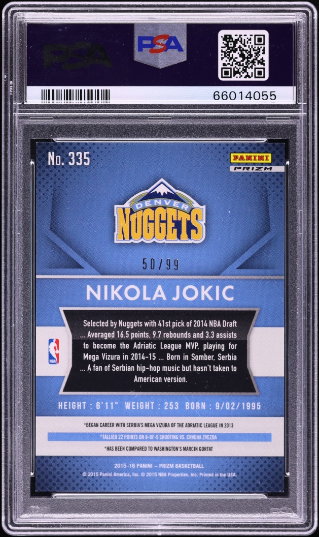 2015 Panini Prizm Purple Nikola Jokic ROOKIE /99 #335 PSA 6 EXMT - Photo 2