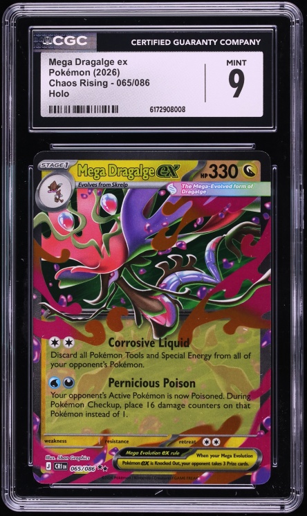 2026 Pokemon Mega Evolution Chaos Rising Holo Mega Dragalge Ex #065 CGC 9 MINT