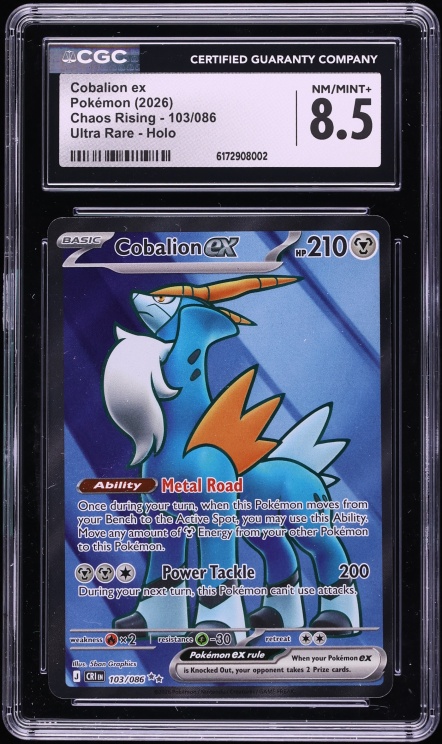 2026 Pokemon Mega Evolution Chaos Rising Full Art Cobalion ex #103 CGC 8.5 NM-MT+