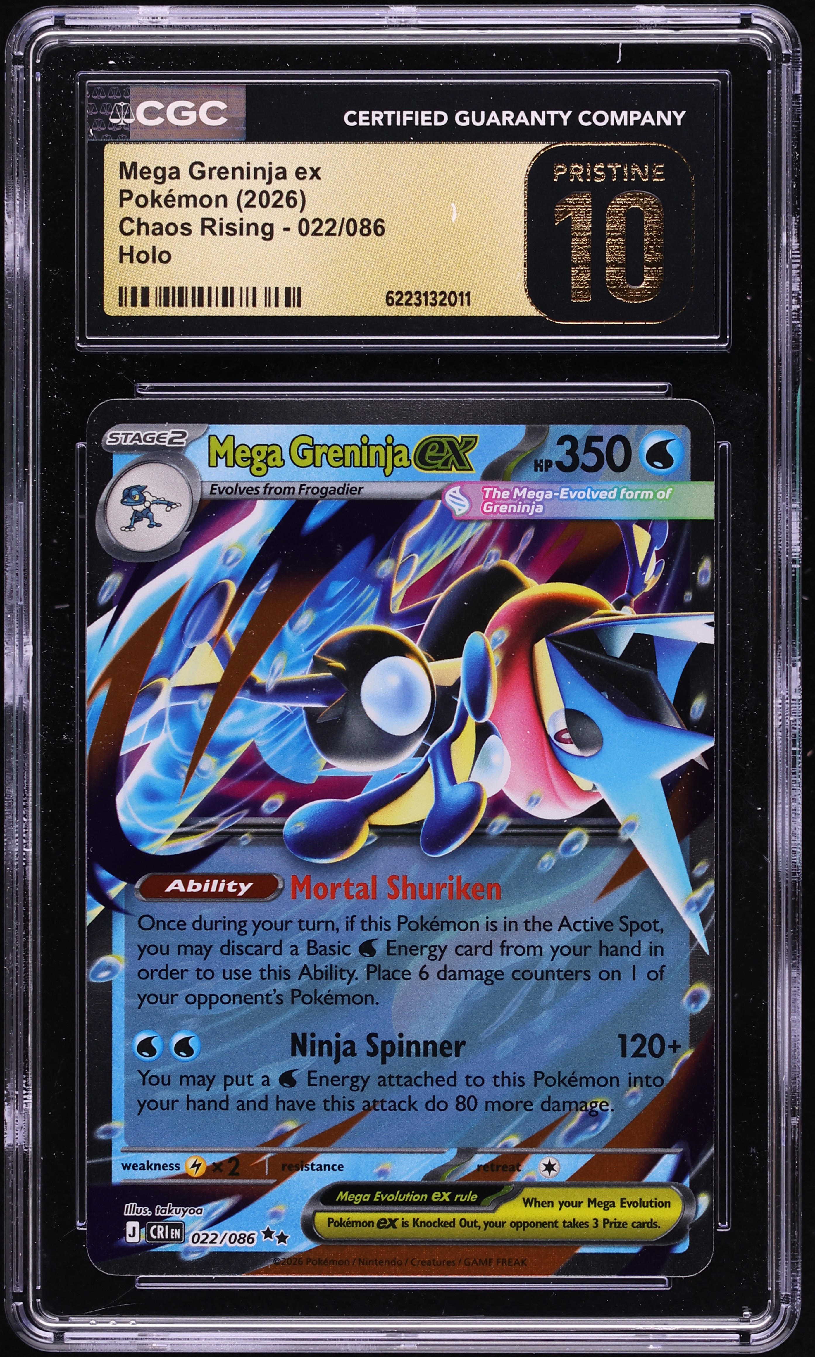 2026 Pokemon Mega Evolution Chaos Rising Holo Mega Greninja EX #22 CGC 10 PRISTINE