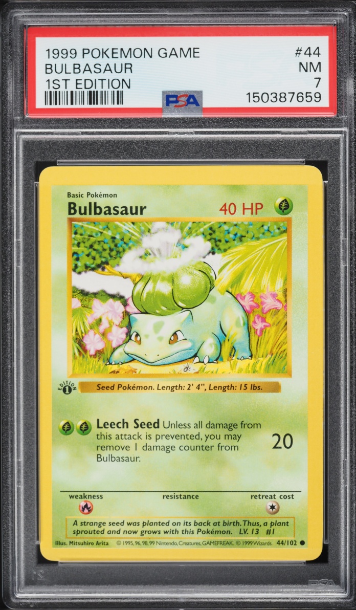 1999 Pokemon Base Set 1st Edition Shadowless Bulbasaur #44 PSA 7 NRMT