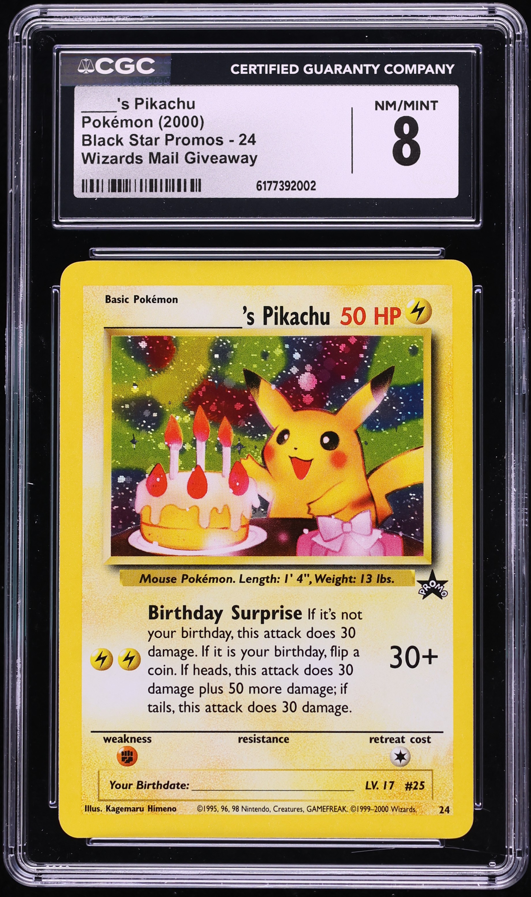 2000 Pokemon Black Star Promo Holo Birthday Pikachu #24 CGC 8 NM-MT