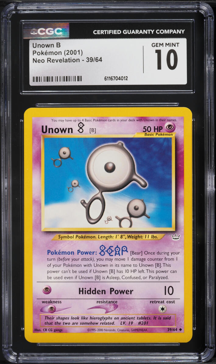 2001 Pokemon Neo Revelation Unown B #39 CGC 10 GEM MINT