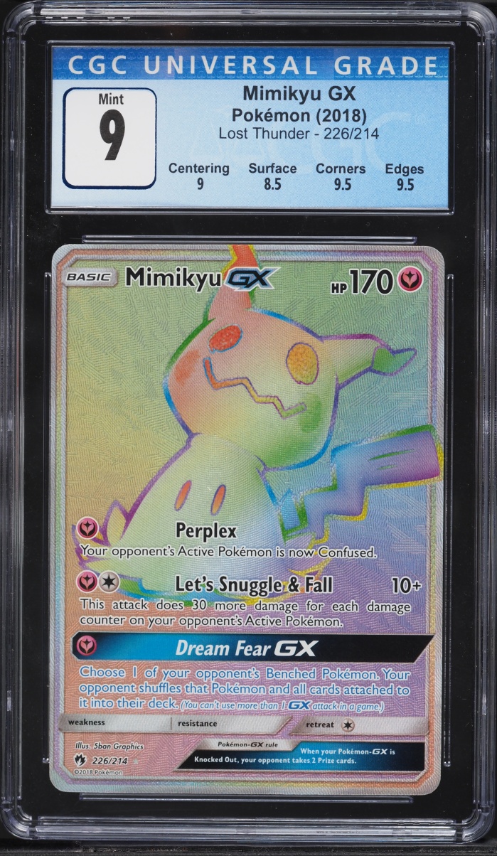 2018 Pokemon Sun & Moon Lost Thunder Rainbow Rare Mimikyu GX #226 CGC 9 MINT