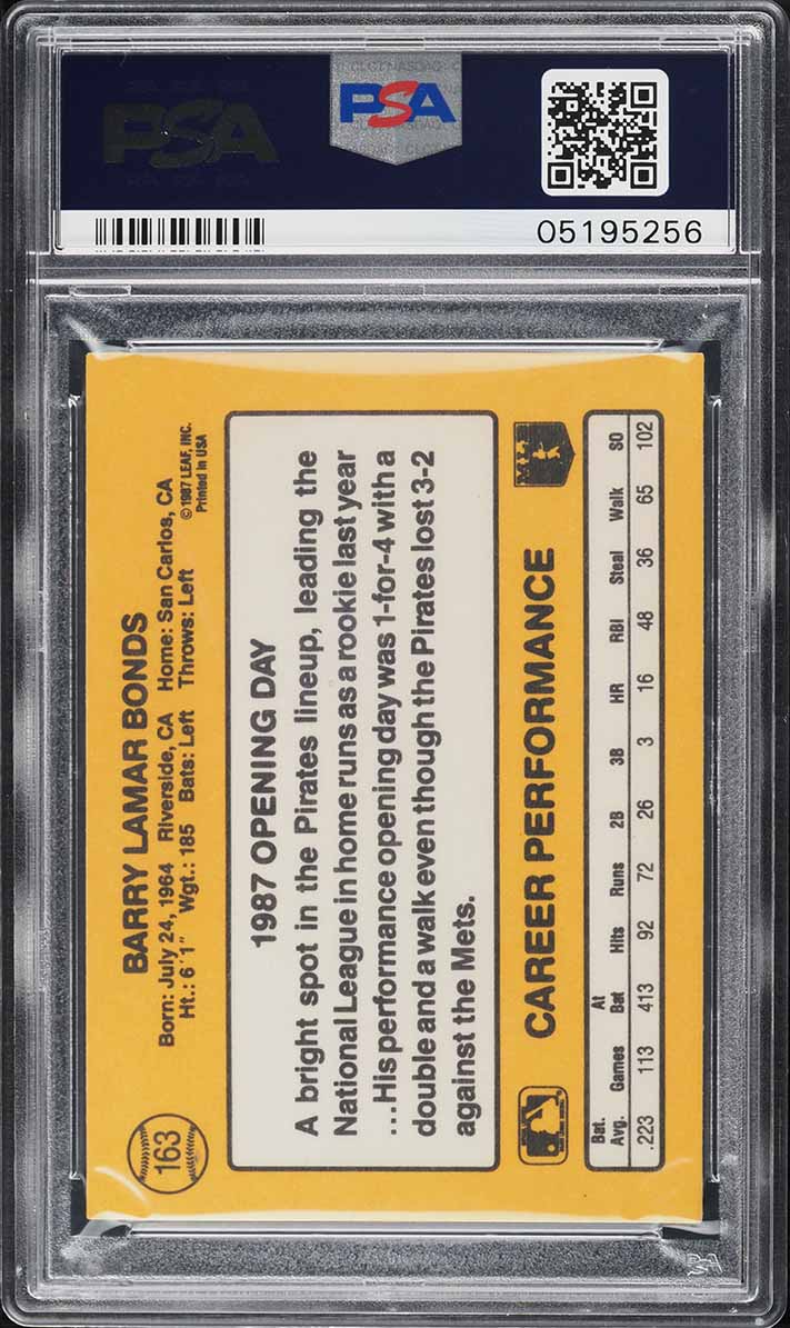 1987 Donruss Opening Day Johnny Ray Barry Bonds ROOKIE #163 PSA 10 GEM MINT