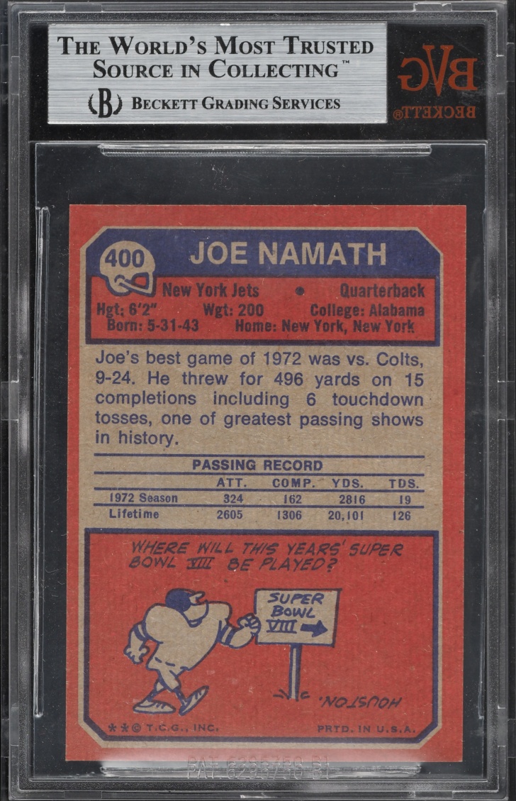 1973 Topps Football Joe Namath #400 BVG 8.5 NM-MT+