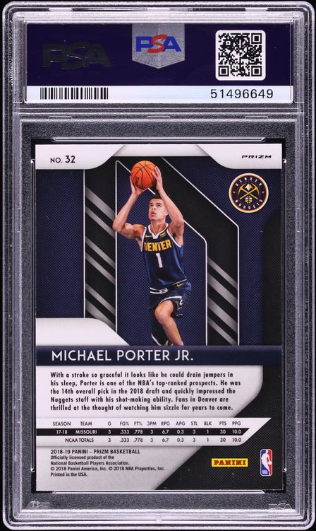 2018 Panini Prizm Red White Blue Michael Porter Jr. ROOKIE #32 PSA 9 MINT