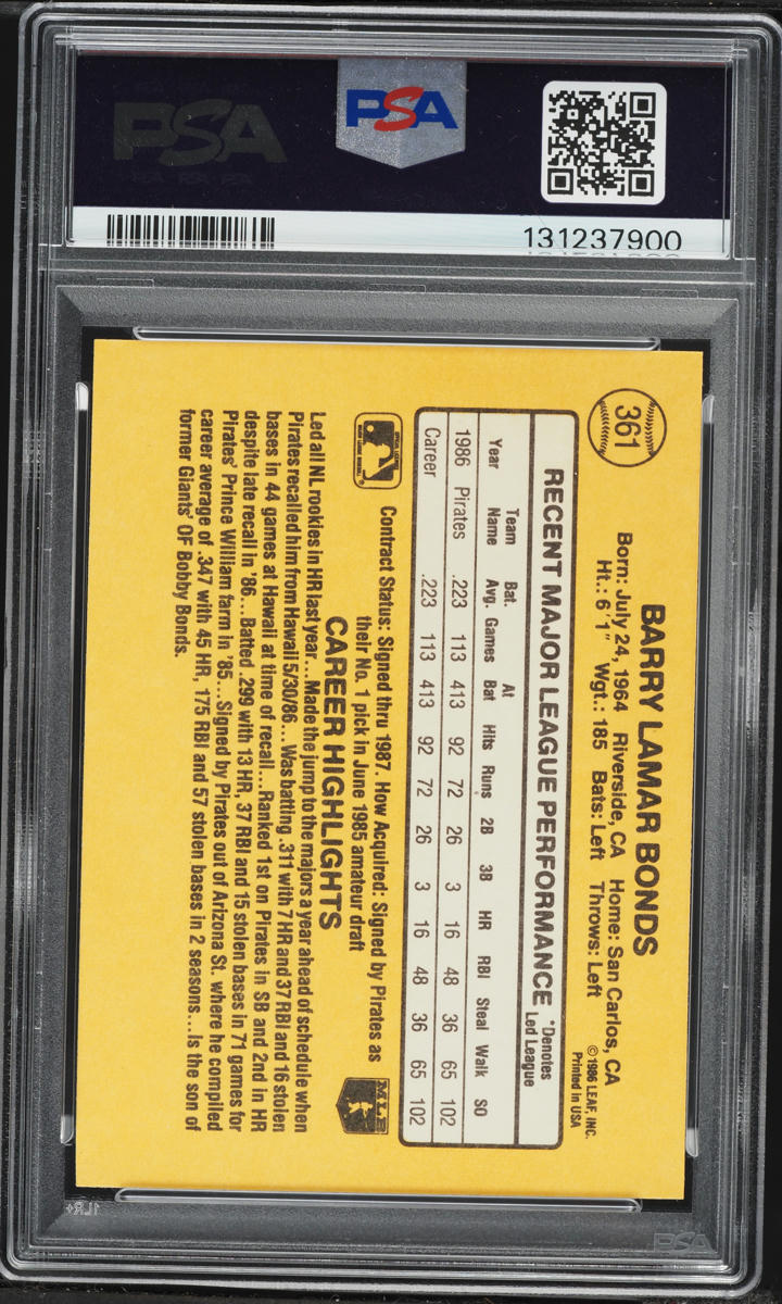 1987 Donruss Barry Bonds ROOKIE #361 PSA 7 NRMT
