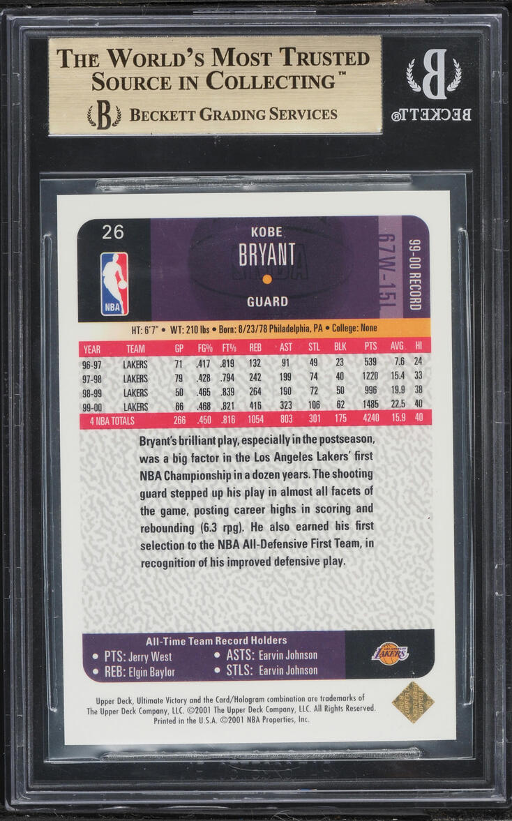2000 Ultimate Victory Collection Kobe Bryant /350 #26 BGS 9.5 GEM MINT