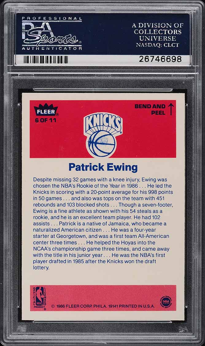 1986 Fleer Sticker Patrick Ewing ROOKIE #6 PSA 9 MINT