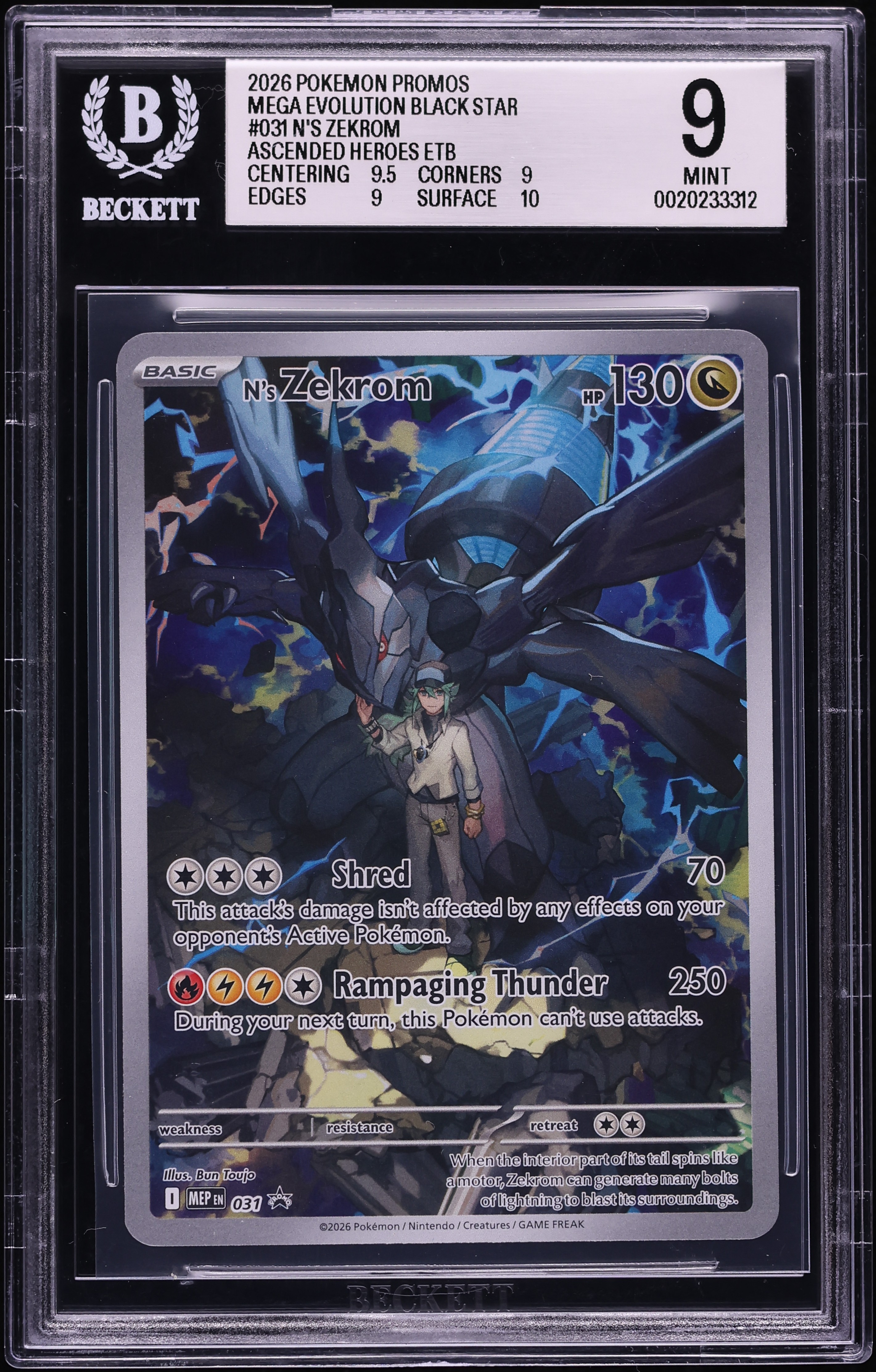 2026 Pokemon Mega Evolution Promo Ascended Heroes ETB Full Art N'S Zekrom #031 BGS 9 MINT