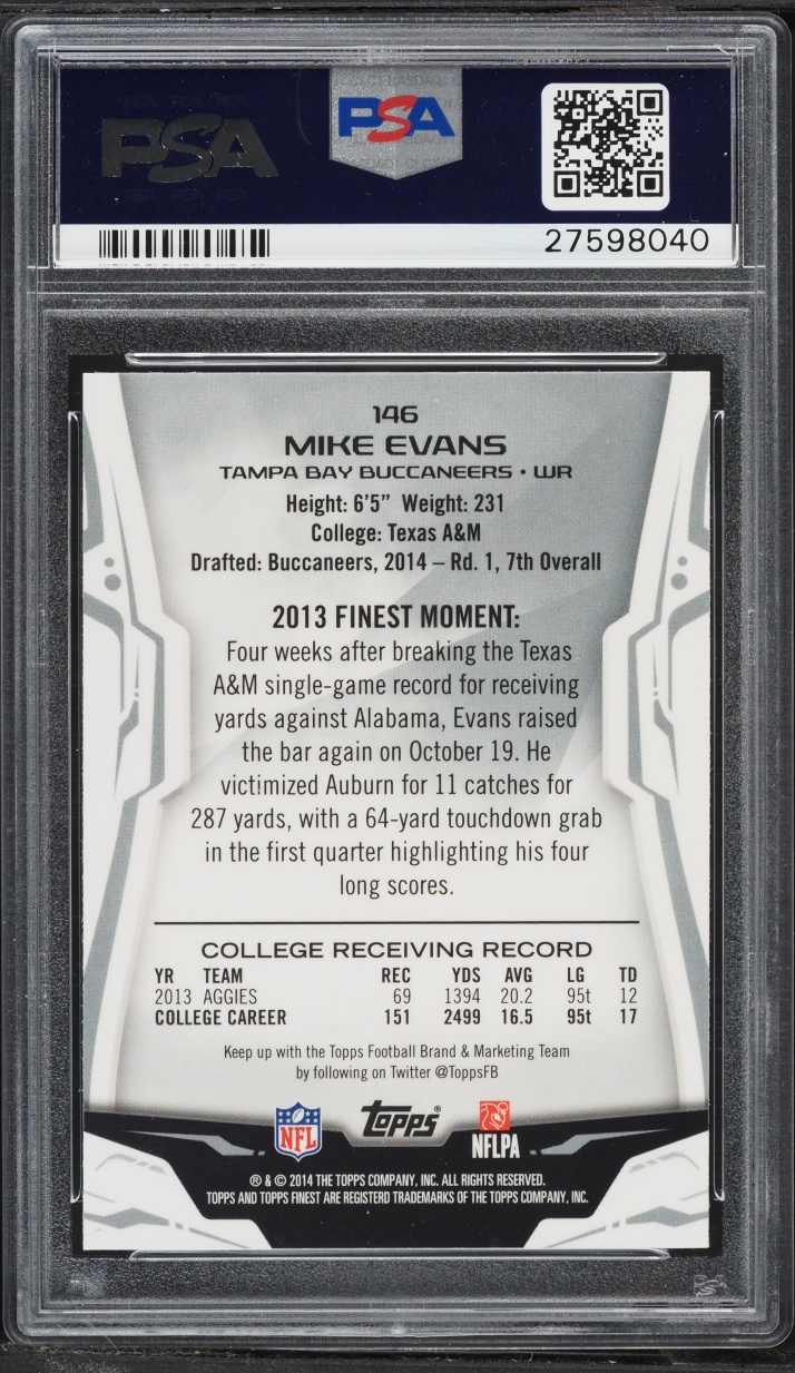 2014 Finest Football Mike Evans ROOKIE #146 PSA 10 GEM MINT