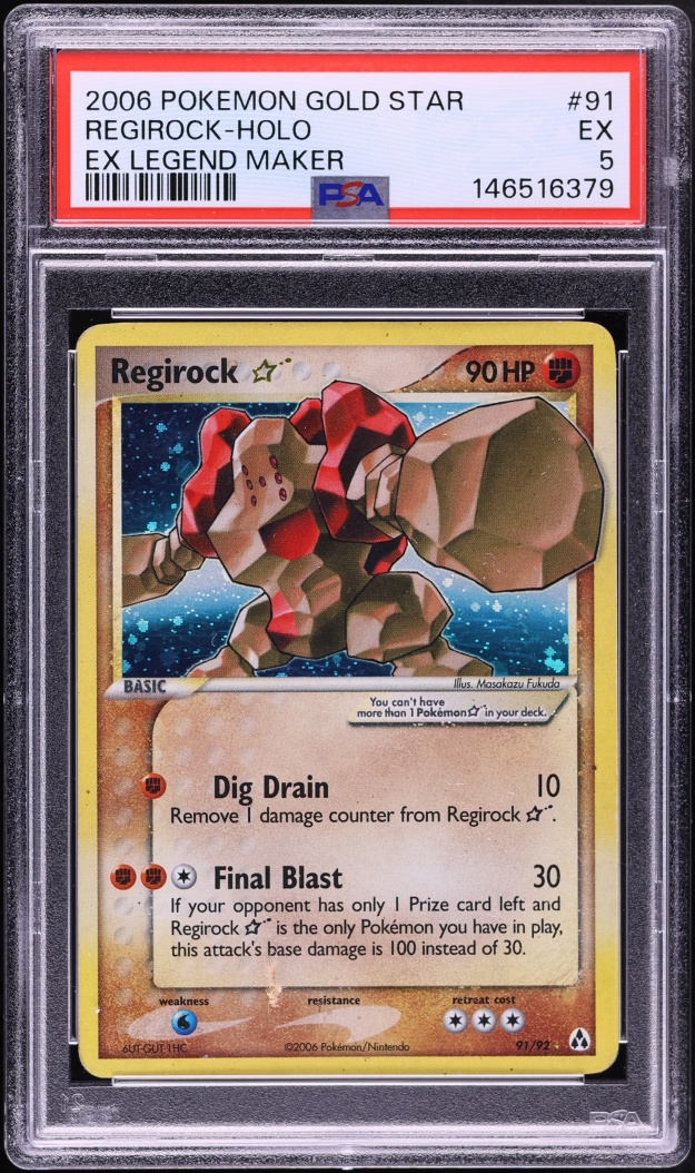 2006 Pokemon EX Legend Maker Holo Regirock Gold Star #91 PSA 5 EX